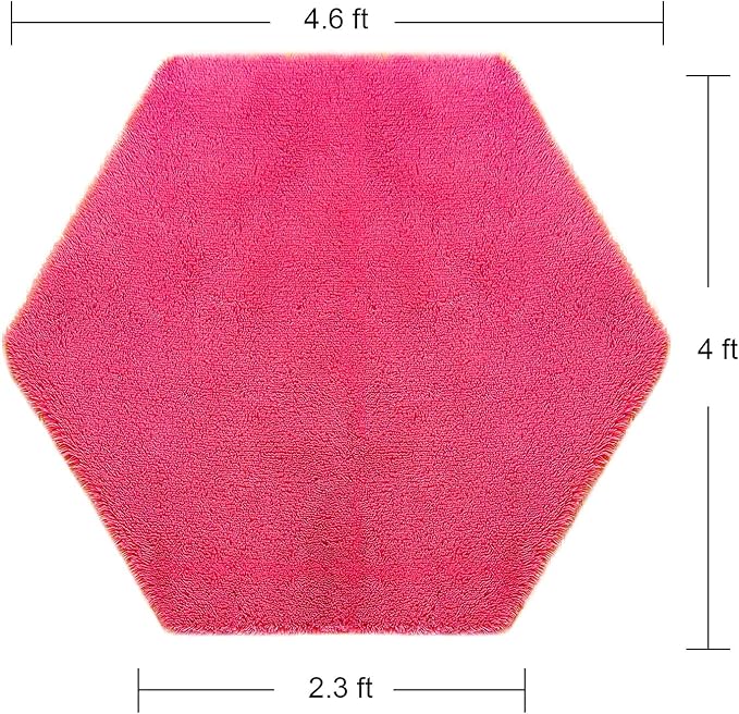 junovo Ultra Soft Rug for Nursery Children Room Baby Room Home Decor Dormitory Hexagon Carpet for Playhouse Princess Tent Kids Play Castle, Diameter 4.6 ft, Hot-pink - LeafyLoom