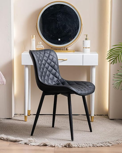 YOUNIKE Dining Kitchen Desk Chairs Modern Minimalist Faux Leather Indoor Padded Upholstered with Back Suitable for Kitchen Living Room Coffee Shop, Loads up to 300lbs Set of 2 Black - LeafyLoom