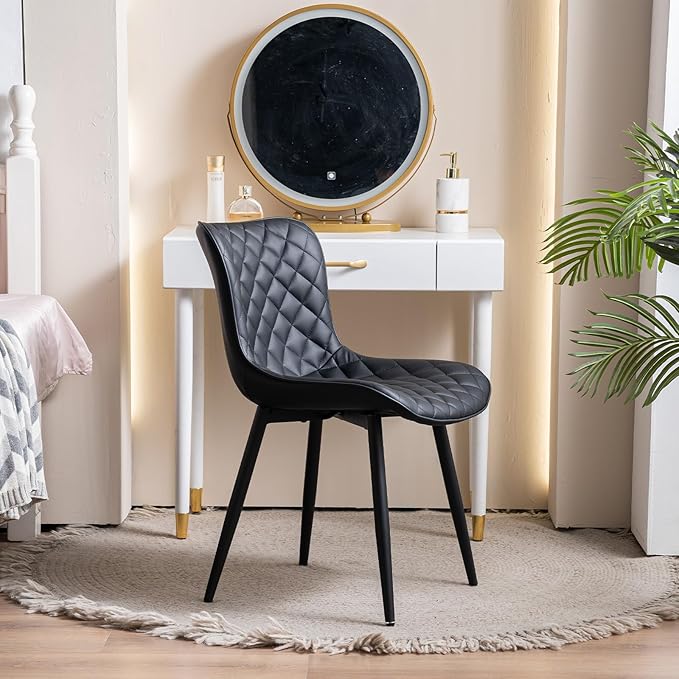 YOUNIKE Dining Kitchen Desk Chairs Modern Minimalist Faux Leather Indoor Padded Upholstered with Back Suitable for Kitchen Living Room Coffee Shop, Loads up to 300lbs Set of 2 Black - LeafyLoom