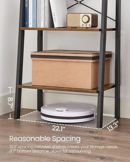 VASAGLE Ladder Shelf, 5-Tier Bookshelf, Storage Rack, Bookcase with Steel Frame, Wood Look Accent Furniture with Metal Frame, 22.1 x 13.3 x 67.7 Inches, Rustic Brown ULLS45X - LeafyLoom