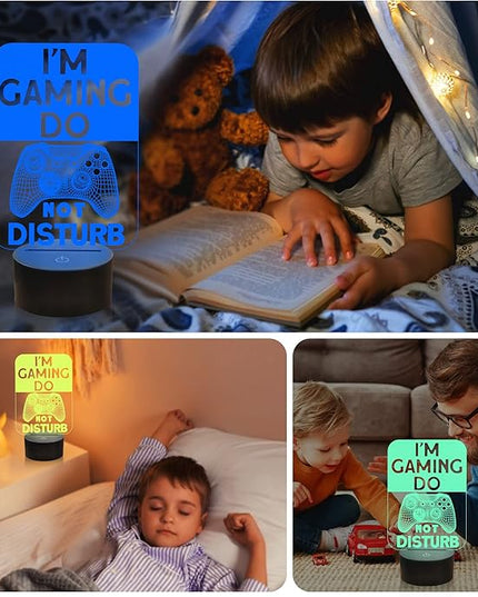 Do Not Disturb I'm Gaming Night Light,Gamepad Graphic Video Games Gamer Gift Funny 3D Illusion Lamp 16 Colors Changing Touch & Remote Control for Men Teenagers and Kids - LeafyLoom