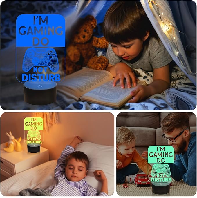 Do Not Disturb I'm Gaming Night Light,Gamepad Graphic Video Games Gamer Gift Funny 3D Illusion Lamp 16 Colors Changing Touch & Remote Control for Men Teenagers and Kids - LeafyLoom