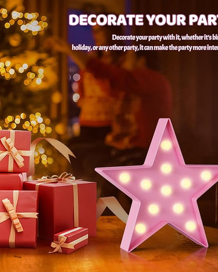 Pink Star Night Light for Kids, Battery Powered Birthday Party Decorations, Kids Room Decor for Bedrooms, Baby Night Light, Toddler Room Decor, Pink Room Decor, Pink Wall Decor for Bedroom - LeafyLoom