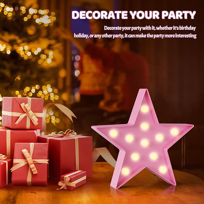 Pink Star Night Light for Kids, Battery Powered Birthday Party Decorations, Kids Room Decor for Bedrooms, Baby Night Light, Toddler Room Decor, Pink Room Decor, Pink Wall Decor for Bedroom - LeafyLoom