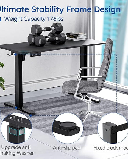Motorized Standing Desks, Electric Stand Up Desk with Ultra Stable Construction and Cable Management,adjustable Height Desk with Memory Preset Design for Home Office Use 48x24 in Black - LeafyLoom