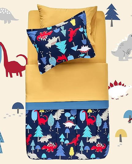 SLEEP ZONE Kids Twin Bedding Comforter Set - Super Cute & Soft Kids Bedding 5 Pieces Set with Comforter, Sheet, Pillowcase & Sham (Dinosaur Land) - LeafyLoom
