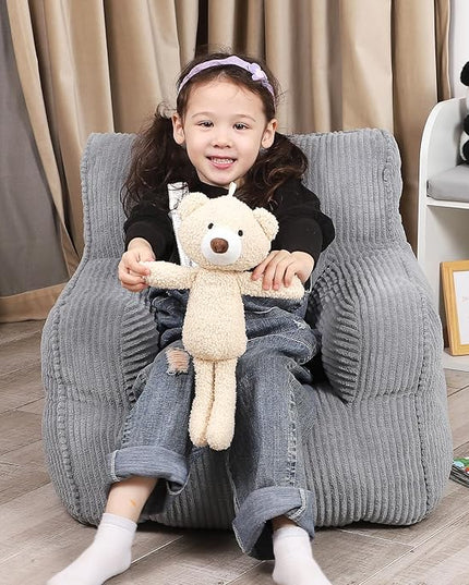 Kids Bean Bag Chair with a Plush Bear, Comfy Toddler Chair for Boys and Girls, Grey - LeafyLoom