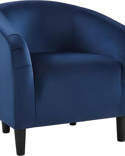 Yaheetech Velvet Club Chair, Modern Tufted Accent Chair with Armrest, Upholstered Barrel Chair with Solid Legs for Living Room/Bedroom/Study/Waiting Room, Navy Blue - LeafyLoom