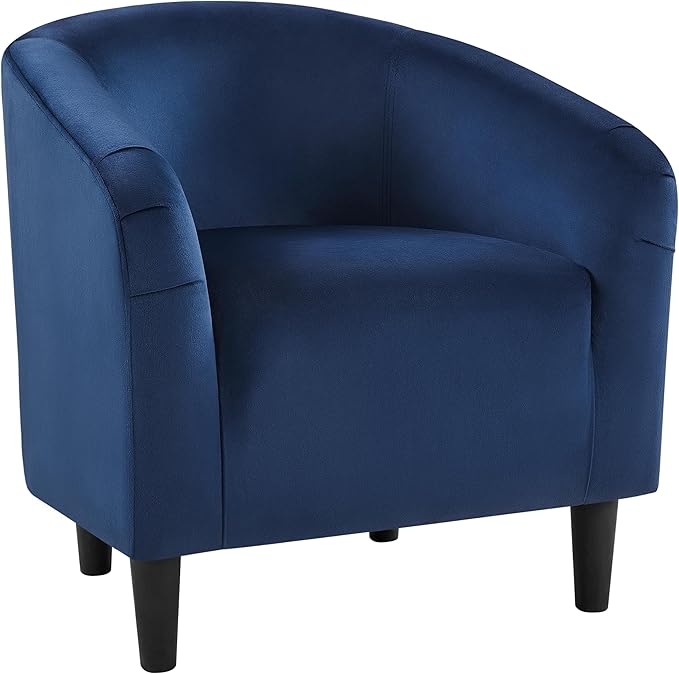 Yaheetech Velvet Club Chair, Modern Tufted Accent Chair with Armrest, Upholstered Barrel Chair with Solid Legs for Living Room/Bedroom/Study/Waiting Room, Navy Blue - LeafyLoom