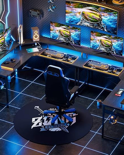 ODK L Shaped Gaming Desk with LED Lights & Power Outlets, 51" Computer Desk with Full Monitor Stand, Corner Desk with Cup Holder, Gaming Table with Hooks, Black - LeafyLoom