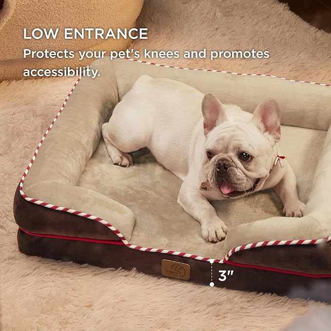 Bedsure Orthopedic Dog Bed for Medium Dogs - Waterproof Dog Sofa Beds Medium, Supportive Foam Pet Couch Bed with Removable Washable Cover, Waterproof Lining and Nonskid Bottom, Brown BEDSURE