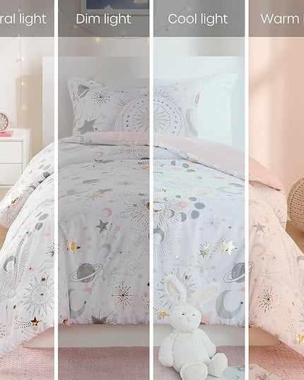 Mi Zone Kids Twin Comforter Set, Celestial Metallic Comforter Set Starry Sky, Moon & Sun Comforters, All Seasons Lightweight & Fluffy Comforter Bed Set, 1 Sham, Celia, Twin, Blush/Gold 3 Piece - LeafyLoom