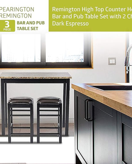 Pearington Remington High Top Counter Height Bar and Pub Table Set with 2 Chairs, Brown - LeafyLoom