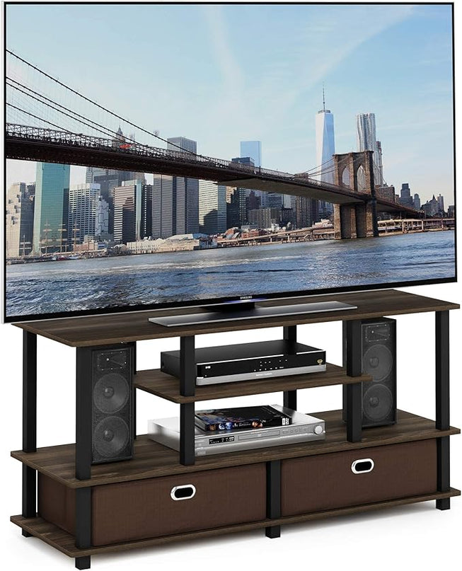 Furinno JAYA Large Stand for up to 50-Inch TV, Columbia Walnut/Black/Dark Brown - LeafyLoom