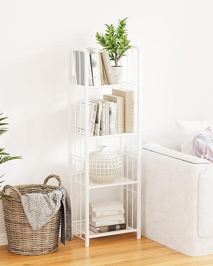 Bookshelf Storage Shelf Small Bookcase Freestanding Storage Stand for Living Room Bedroom, Kitchen, Rust Resistance, Easy Assembly Free Combination Multi-Functional Organizer (4 Tiers, White) - LeafyLoom