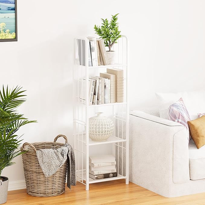 Bookshelf Storage Shelf Small Bookcase Freestanding Storage Stand for Living Room Bedroom, Kitchen, Rust Resistance, Easy Assembly Free Combination Multi-Functional Organizer (4 Tiers, White) - LeafyLoom