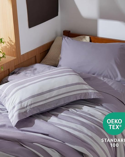 Bedsure Twin XL Comforter Set, Extra Long 5 Pieces Purple Striped Twin XL Bedding Sets, All Season Dorm Room Essentials with 1 Pillow Sham, Flat Sheet, Fitted Sheet and 1 Pillowcase - LeafyLoom
