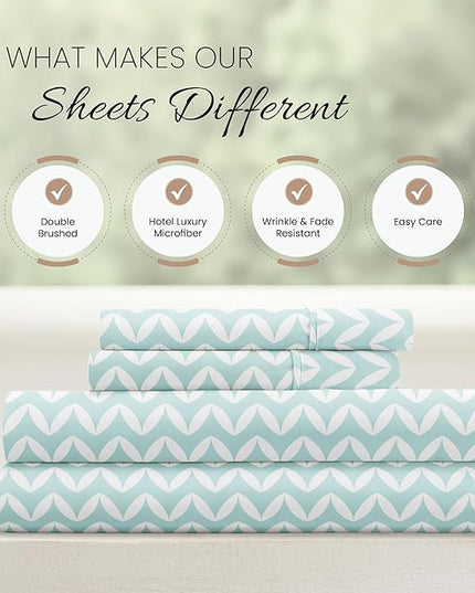 Linen Market 4 Piece Sheet Set Patterned, California King, Puffed Chevron Light Blue - LeafyLoom