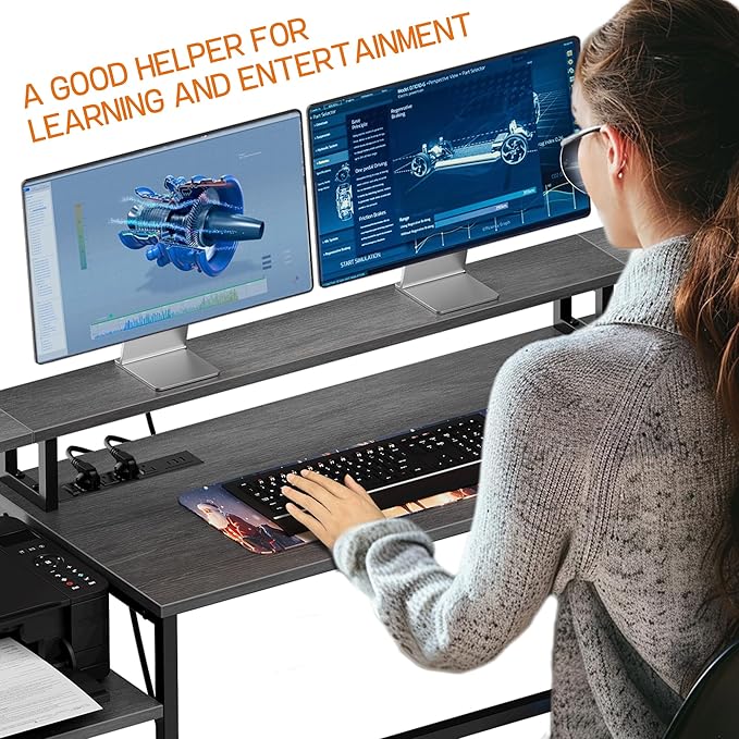 IDEALHOUSE L Shaped Desk - 76" Reversible L Shaped Computer Desk with File Drawer, Office Desk with Power Outlet, L Shaped Gaming Desk with Monitor Shelf, Corner Desk for Home Office, Grey Oak - LeafyLoom