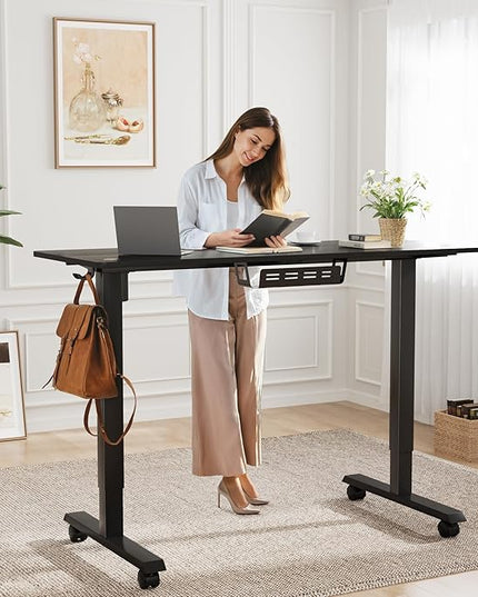 Electric Standing Desk 60 Inch, Ergonomic Height Adjustable Table with T-Shaped Metal Bracket Modern Computer Workstations for Home Office, Black, 60 x 24 Inch - LeafyLoom