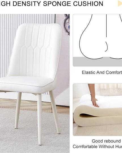Modern Set of 4, Faux Leather Dining PU Upholstered Cream Kitchen Chair Metal Legs for Home Living Room, Restaurant, 4 Piece - LeafyLoom