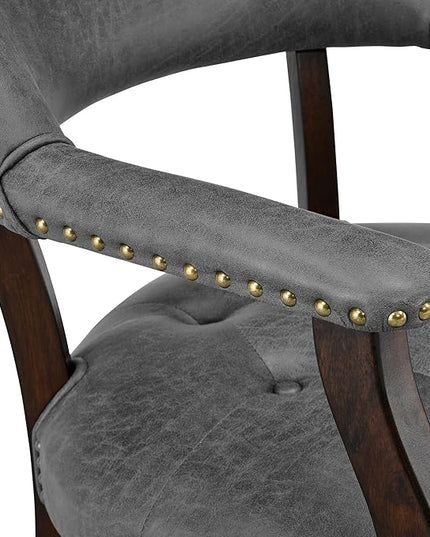Large Dining Chairs with Casters and Arms, Rolling Dining Chairs with Wheels, Accent Game Chairs, Boss Caption's Chairs, 26"D x 25.2"W x 31.5"H, Espresso Legs & Dark Grey Fabric SY-318-GY - LeafyLoom