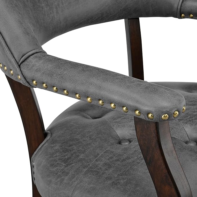 Large Dining Chairs with Casters and Arms, Rolling Dining Chairs with Wheels, Accent Game Chairs, Boss Caption's Chairs, 26"D x 25.2"W x 31.5"H, Espresso Legs & Dark Grey Fabric SY-318-GY - LeafyLoom