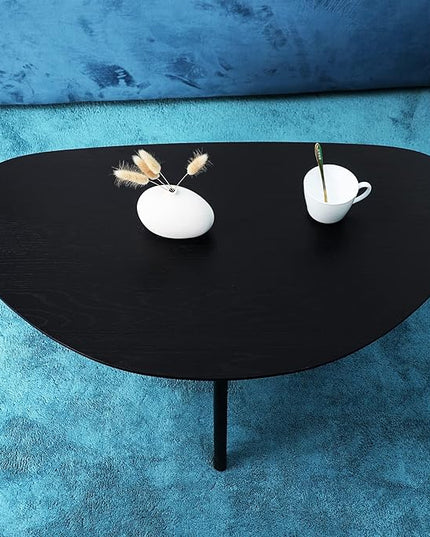 FIRMINANA Small Black Oval Coffee Table for Small Space , Simple Modern Center Table with OAK Wood Legs-Black-18.9" D x 33.47" W x 15.75" H - LeafyLoom