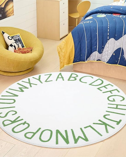 Topotdor Round Kids Play Rug Alphabet Nursery Area Rug Extra Large Soft Crawling Play Mat for Children Toddlers Bedroom (47 inch, Green/White) - LeafyLoom