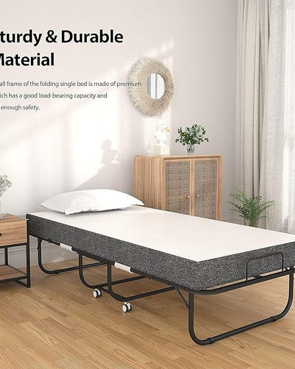 Foxemart Folding Bed with Mattress Portable Foldable Guest Beds Cot Size Rollaway Beds for Adults with Luxurious Memory 5 Inch Foam Mattress and Super Sturdy Frame, 75 x 31 Inch - LeafyLoom