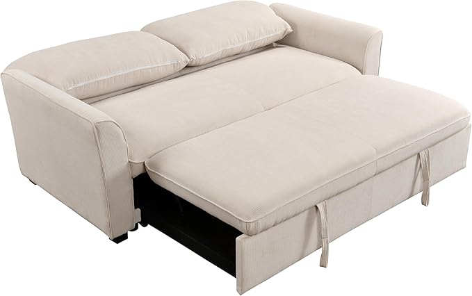 3 in 1 Oversized Convertible Loveseat Sleeper Sofa Bed,Soft Corduroy Upholstered Queen Love Seats Sofabed W/Pull Out Sleep Couch,Comfortable Cushions and Padded Armrests for Living Room - LeafyLoom