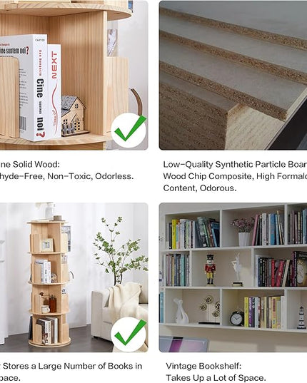 4 Tier Rotating Bookshelf 360 Display, Spinning Bookshelf Tower for Kids, Side Table, Floor Standing Bookcase Dtorage Rack, Circular Bookshelf Rotating for Living Room Study Room Office - LeafyLoom