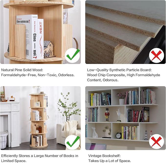 4 Tier Rotating Bookshelf 360 Display, Spinning Bookshelf Tower for Kids, Side Table, Floor Standing Bookcase Dtorage Rack, Circular Bookshelf Rotating for Living Room Study Room Office - LeafyLoom