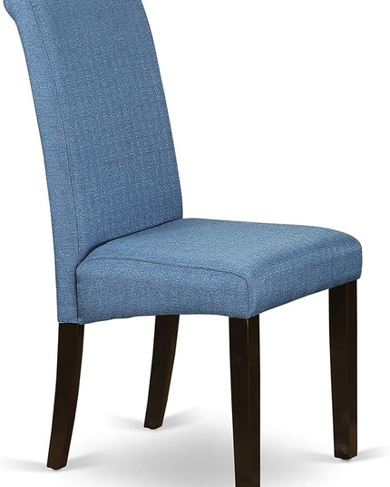 East West Furniture BOBA5-CAP-21 Boston 5 Piece Kitchen Set Includes a Round Dining Room Table and 4 Blue Color Linen Fabric Parsons Dinette Chairs, Cappuccino, 42x42 Inch - LeafyLoom