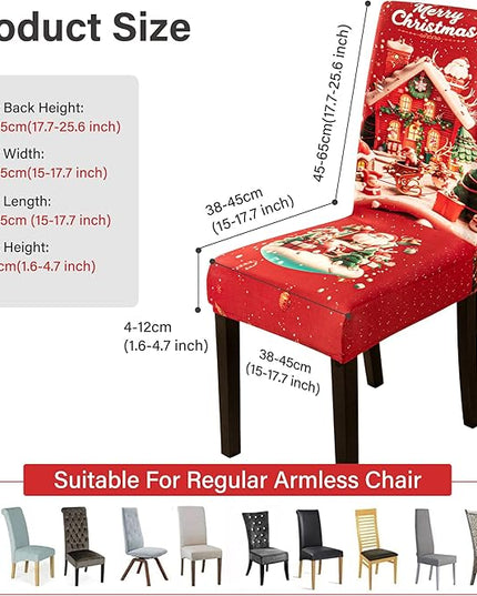 6PCS Christmas Dining Chair Covers Stretch Removable Washable Dining Room Chair Protector Slipcovers Santa Claus House Wreaths Kitchen Chair Cover Slipcover Protector for Xmas Holiday Party Home Décor CZL