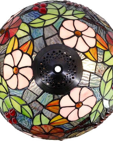 Tiffany Floor Lamp Stained Glass Standing Reading Light 16X16X66 Inch - Green Purple Grape - LeafyLoom