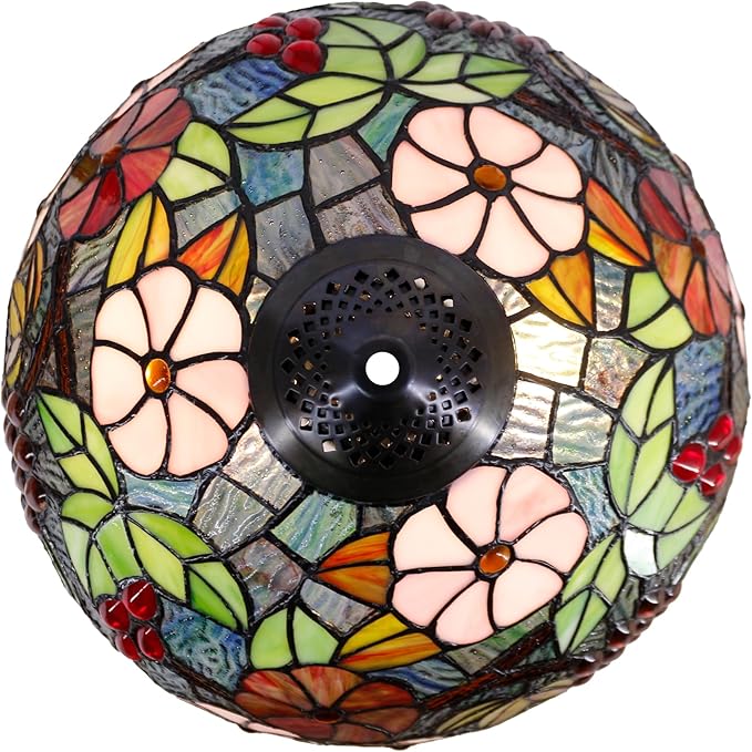 Tiffany Floor Lamp Stained Glass Standing Reading Light 16X16X66 Inch - Green Purple Grape - LeafyLoom