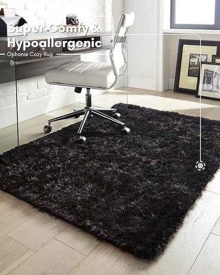 Ophanie Machine Washable Upgrade 4x6 Rugs for Bedroom, Black, Fluffy Shaggy Soft Area Rug, Non-Slip Indoor Floor Carpet for Living Room, Kids Boys Teen Dorm Home Decor Aesthetic, Nursery - LeafyLoom