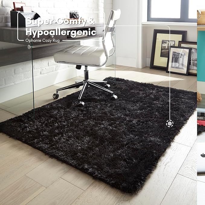 Ophanie Machine Washable Upgrade 4x6 Rugs for Bedroom, Black, Fluffy Shaggy Soft Area Rug, Non-Slip Indoor Floor Carpet for Living Room, Kids Boys Teen Dorm Home Decor Aesthetic, Nursery - LeafyLoom