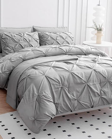 Lane Linen Full Size Comforter Sets, 7 Piece Bed in a Bag Full Size, Soft Full Size Bed Set, Pintuck Bedding Comforter Sets Full Size, Full Size Comforter Set with Sheets, Pillowcases & Shams - Silver - LeafyLoom