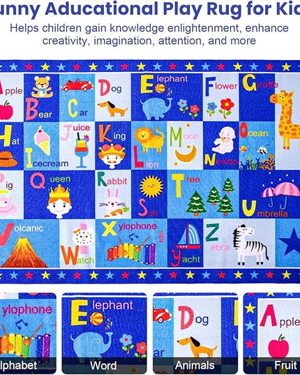 Terrug Kids Rugs ABC Alphabet Carpet Playmat, Word Educational Area Rug, Non Slip Cute Cartoon Daycare Supplies, Kids Gift for Playroom, Classroom, Bedroom and Nursery (3x5 Feet) - LeafyLoom