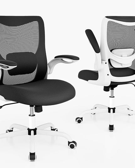Office Chair, Ergonomic Desk Chair with Adjustable Lumbar Support and Flip up Armrest, Breathable Mesh Computer Chair for Home Office, White - LeafyLoom