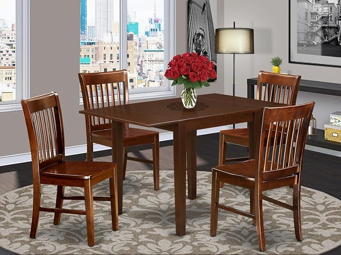 East West Furniture NDNO5-MAH-W Norden 5 Piece Room Set Includes a Rectangle Dining Table with Dropleaf and 4 Wood Seat Chairs, 30x48 Inch, Mahogany - LeafyLoom