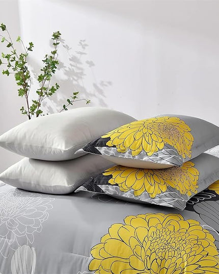 7 Pieces Bed in a Bag Comforter Set Yellow Floral Comforter Flowers Soft Microfiber Bedding Set King Size (1 Comforter 1 Flat Sheet 1 Fitted Sheet 2 Pillowshams 2 Pillowcases) - LeafyLoom