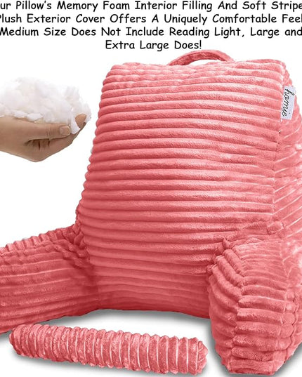Homie Reading Pillow with Reading Light and Wrist Support, Has Arm Rests, and Back Support for Bed Rest, Lounging, Reading, Working on Laptop, Watching TV (Pink) - LeafyLoom