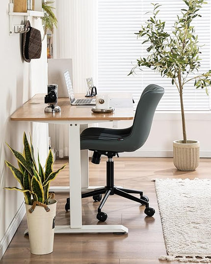 YOUNIKE Armless Office Chair Swivel Desk Chair with Wheels Upholstered Leather Computer Chair Adjustable Task Chair Modern Rolling Chair with Back, Greyish Green - LeafyLoom