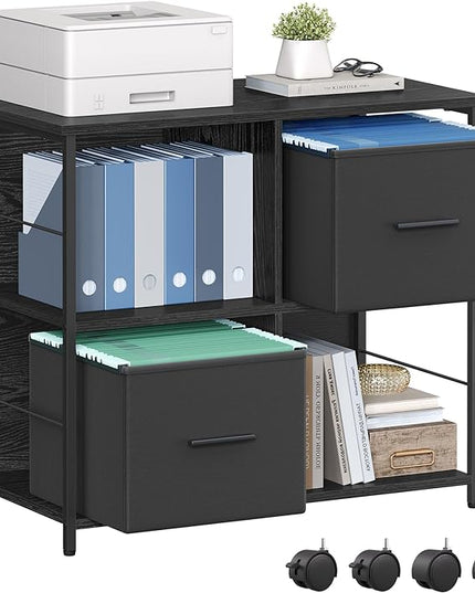 VASAGLE File Cabinet with 2 Drawers, Bookcase, Cube Storage Shelf, Printer Stand, for A4, Letter-Size Files, Hanging File Folders, Home Office, Ebony Black UOFC057B56 - LeafyLoom