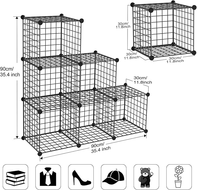 TUMUCUTE Wire Cube Storage Organizer, Metal Storage Shelves Bookshelf, Stackable Modular Closet Organizer for Bedroom Living Room, Office, Storage Shelves (6 Cubes, Iron) - LeafyLoom