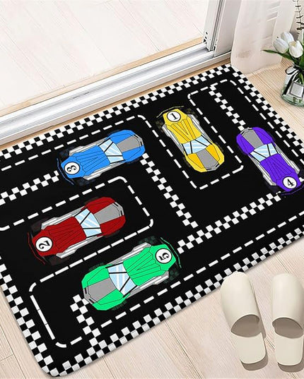 Car Rug Race Car Rug Car Track Rugs for Boys Race Track Carpet Race Car Track Rug Car Rug for Boys Room Car Rug Play Mat Car Carpet for Kids Rugs for Boys Bedroom,Black 2'×3' - LeafyLoom