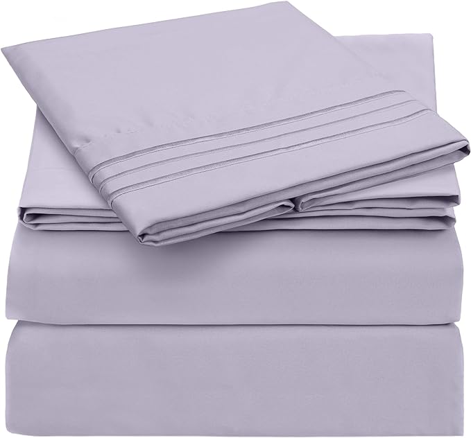 Mellanni Twin Sheets Set - 3 PC Iconic Collection Bedding Sheets & Pillowcases - Hotel Luxury, Extra Soft, Cooling Bed Sheets - Deep Pocket up to 16 inch (Twin, Lavender) - LeafyLoom